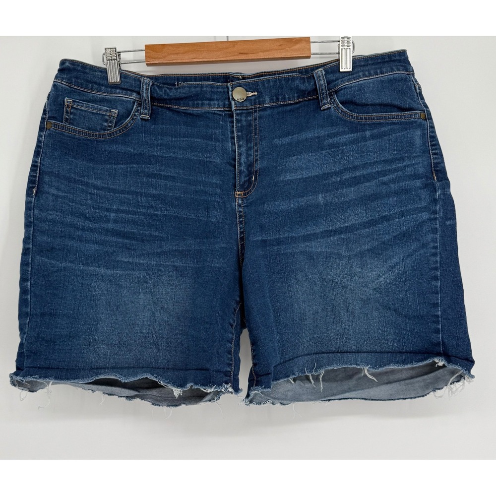 ana A New Approach Womens Denim Shorts Blue Dark Wash Raw Hem Cut Off Sz 18W